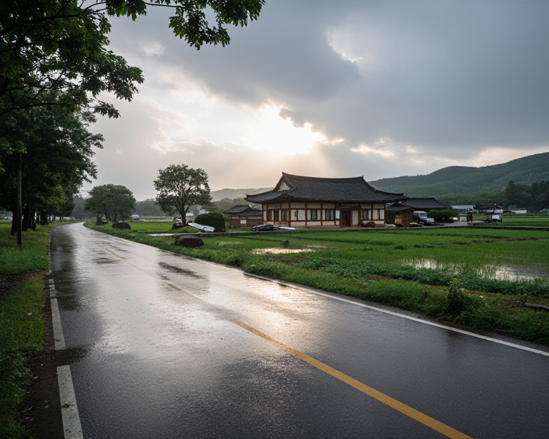 Heavy Rain Aftermath in Korean Rural Area