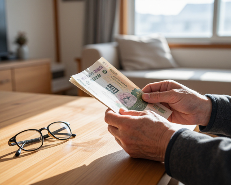 Peaceful Korean Senior's Financial Moment